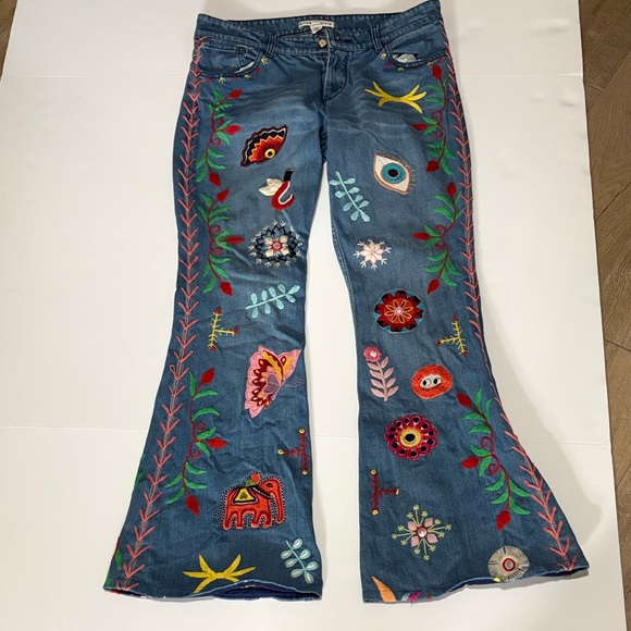 Alice + Olivia Denim - Alice + Olivia Multicolor Embroidered Flare Jeans